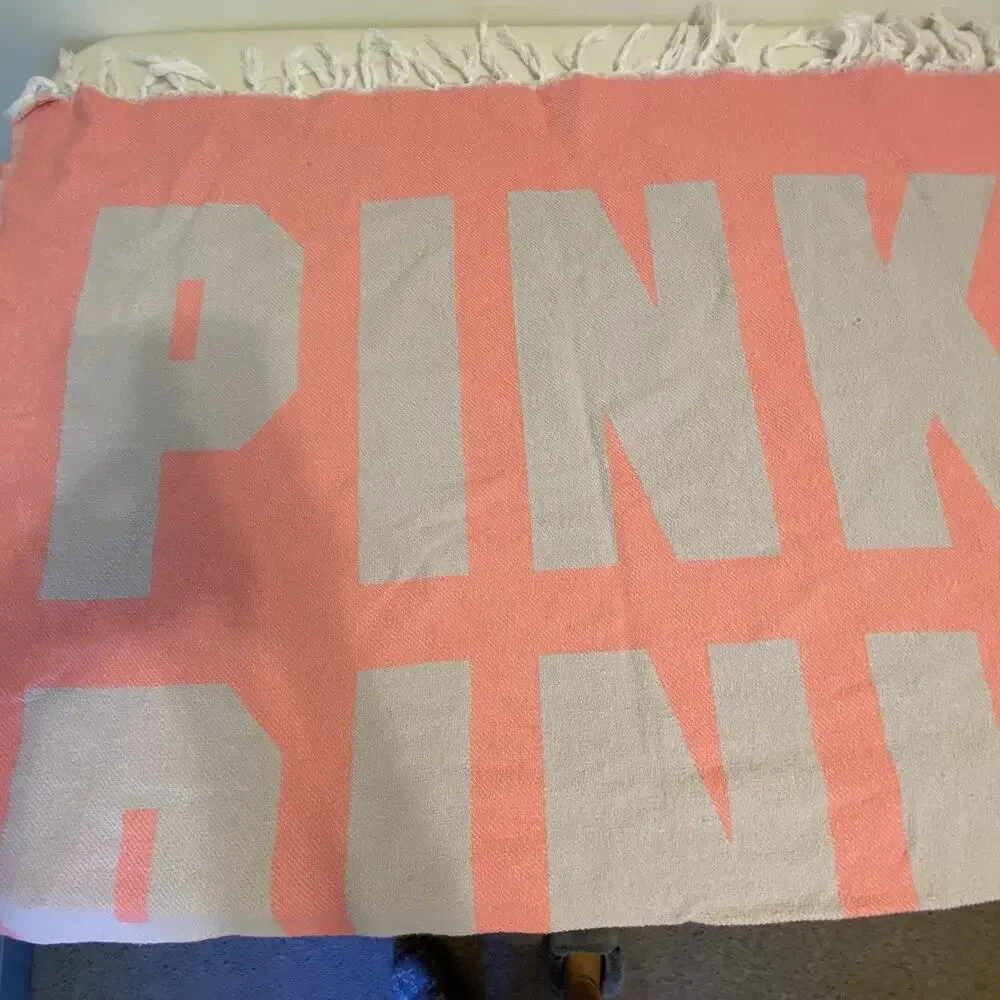 Victoria's Secret Pink Logo Oversized Fringe BeachTowel 50x70” Cotton Multicolor